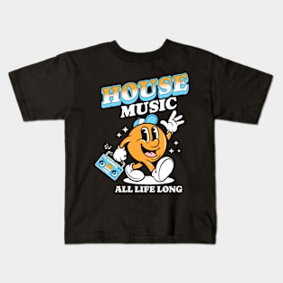 HOUSE MUSIC  - Retro Mascot All Life Long (white/orange/blue) Kids T-Shirt